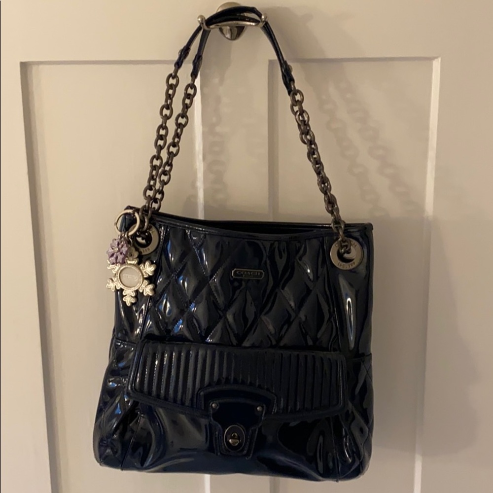 Navy patent leather Coach purse, like new